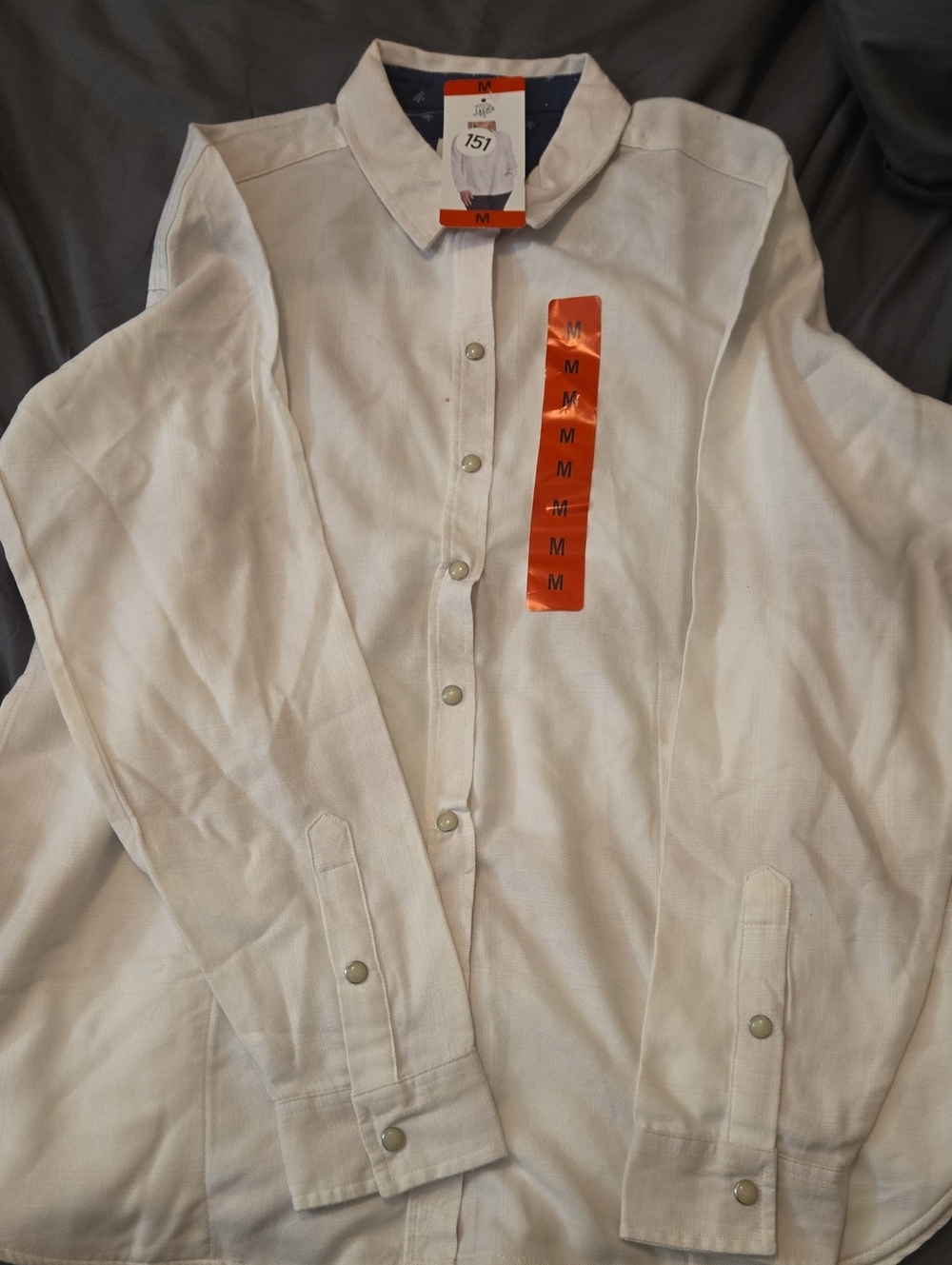 Medium JACHS Girlfriend White Button-Down Shirt. One Dot Stain/mark In Photo
